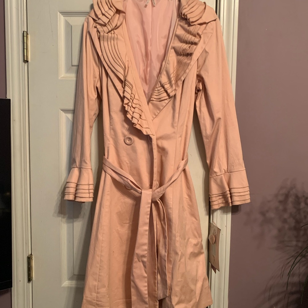 Chic Pink Ruffled Trench Coat